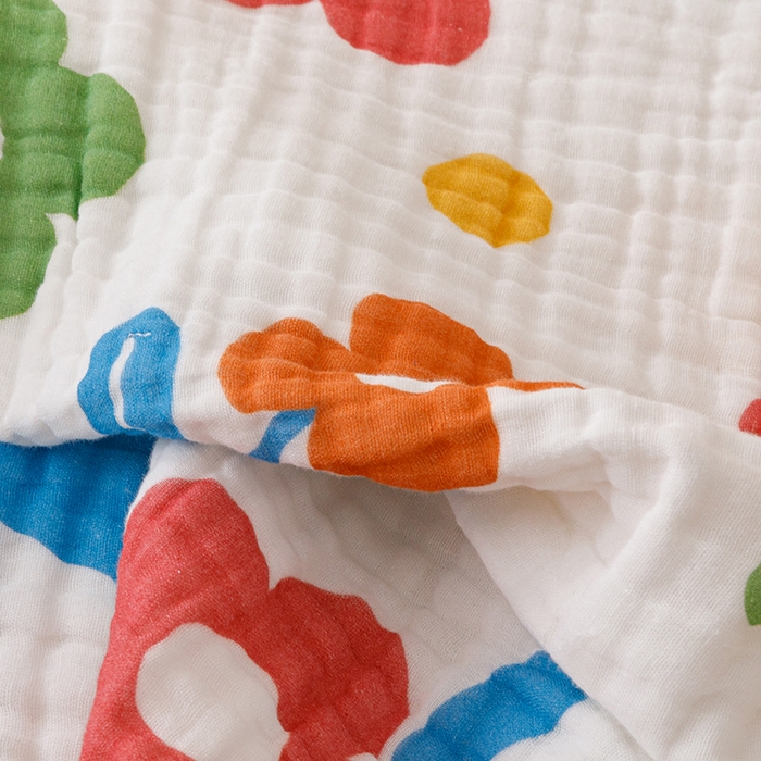 91家纺网 家纺一手货源 找家纺 悦然毛巾被 2025新款全棉泡泡纱6层纱儿童夏被 梦幻彩朵