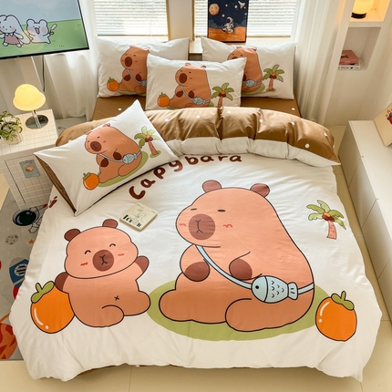 孩子王 2025新款亲肤活性大版纯棉专版太空人卡通学生儿童宿舍四件套系列 卡皮卡皮