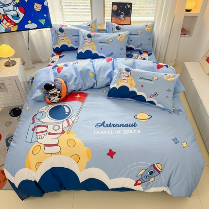 孩子王 2025新款亲肤活性大版纯棉专版太空人卡通学生儿童宿舍四件套系列 宇航梦