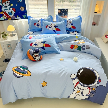 孩子王 2025新款亲肤活性大版纯棉专版太空人卡通学生儿童宿舍四件套系列 星际旅途