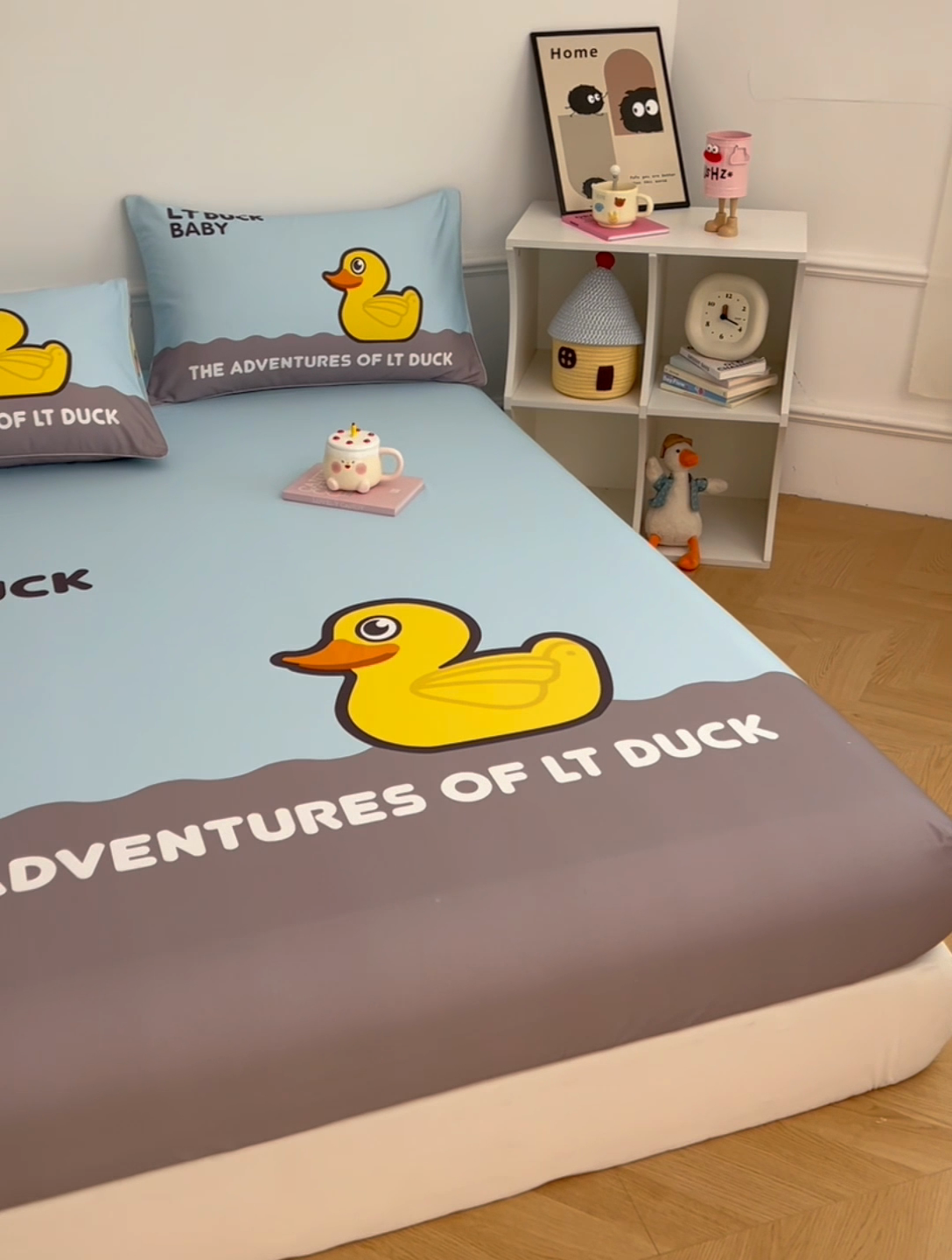 91家纺网 家纺一手货源 找家纺 梦舒羽 2025新款正版全棉床笠卡通床笠罩全包席梦思床垫保护罩 漂流鸭