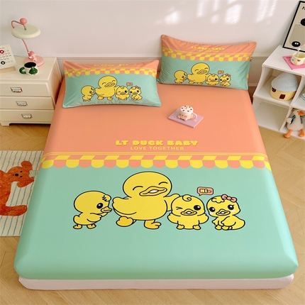 圣比熊 正版授权控价55元起 全棉床笠卡通床笠罩全包席梦思床垫保护罩 萌鸭一族-绿