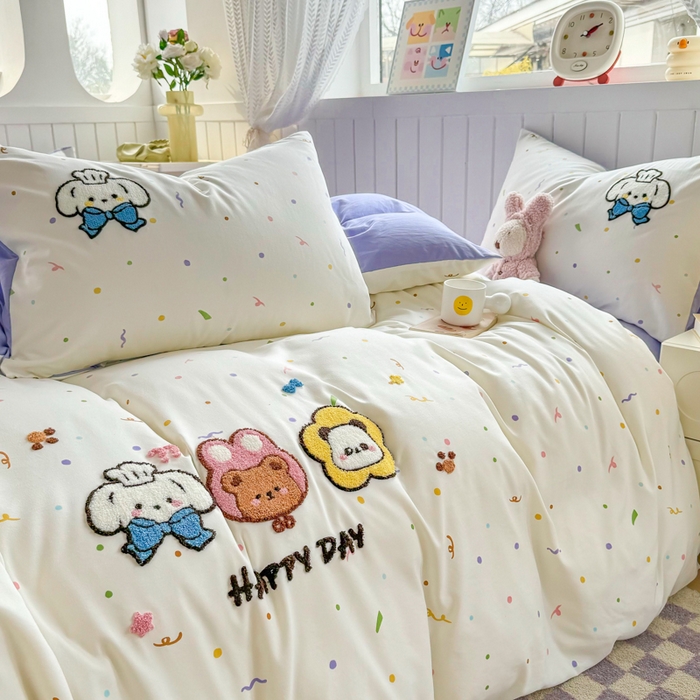 91家纺网 家纺一手货源 找家纺 上尚居 2025新款云朵棉卡通毛巾绣四件套 好朋友