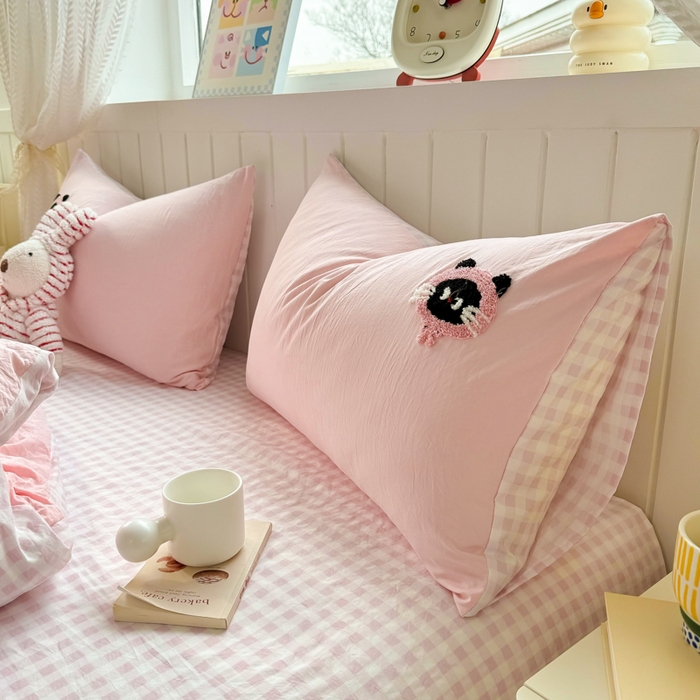 91家纺网 家纺一手货源 找家纺 上尚居 2025新款云朵棉卡通毛巾绣四件套 俏皮猫