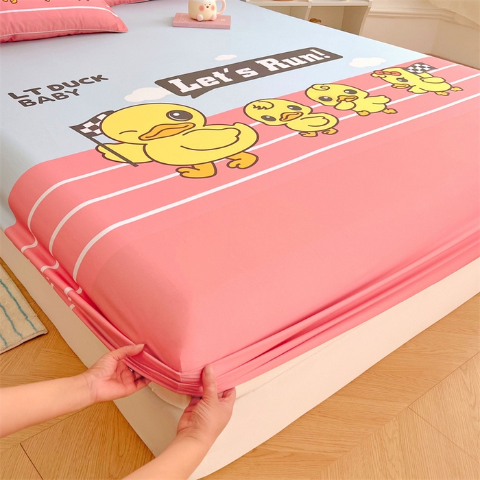 91家纺网 家纺一手货源 找家纺 梦舒羽 2025新款正版全棉床笠卡通床笠罩全包席梦思床垫保护罩 竞速鸭