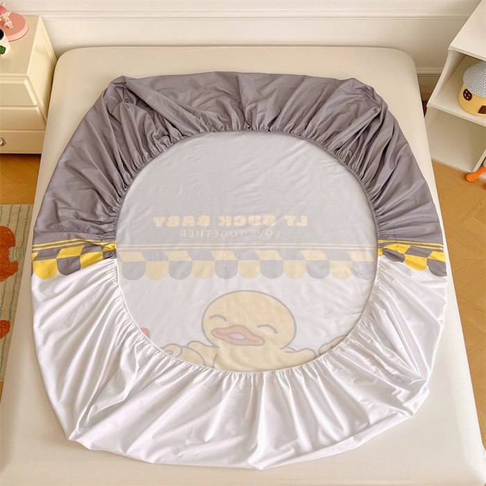 91家纺网 家纺一手货源 找家纺 梦舒羽 2025新款正版全棉床笠卡通床笠罩全包席梦思床垫保护罩 萌鸭一族-白