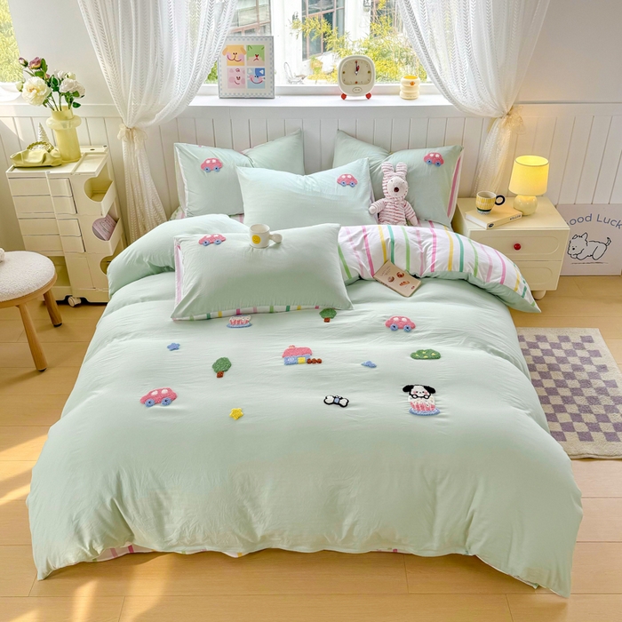 91家纺网 家纺一手货源 找家纺 上尚居 2025新款云朵棉卡通毛巾绣四件套 多彩乐园