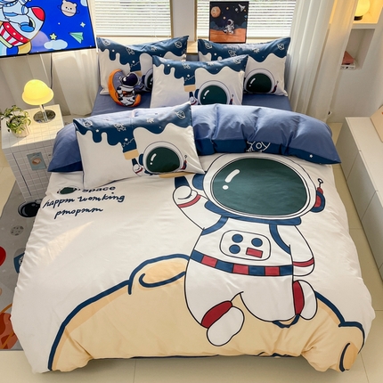 孩子王 2025新款亲肤活性大版纯棉专版太空人卡通学生儿童宿舍四件套系列 艺术宇航员