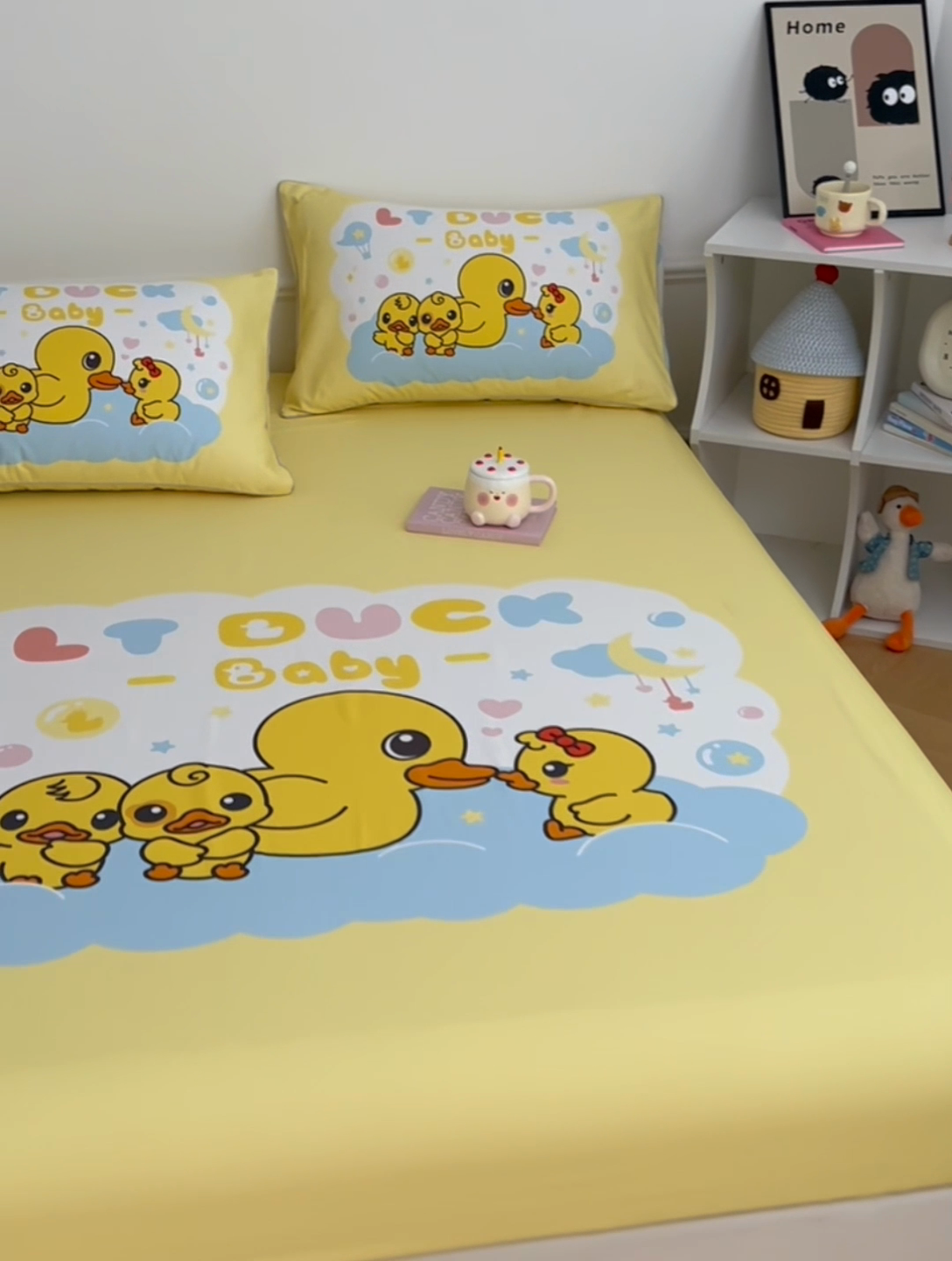 91家纺网 家纺一手货源 找家纺 梦舒羽 2025新款正版全棉床笠卡通床笠罩全包席梦思床垫保护罩 萌鸭派对