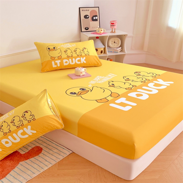 91家纺网 家纺一手货源 找家纺 梦舒羽 2025新款正版全棉床笠卡通床笠罩全包席梦思床垫保护罩 旅行鸭