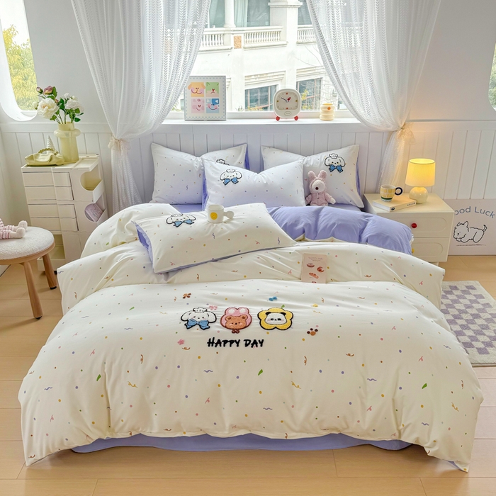 91家纺网 家纺一手货源 找家纺 上尚居 2025新款云朵棉卡通毛巾绣四件套 好朋友