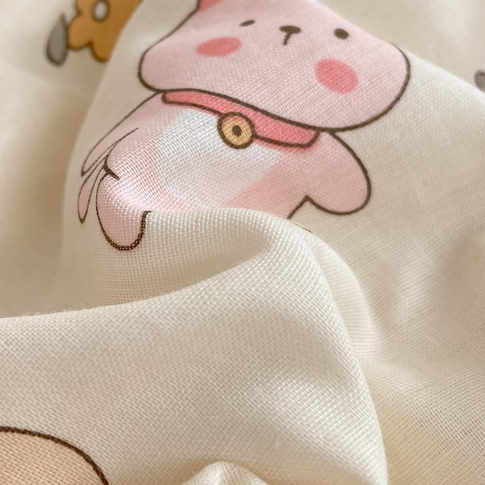 91家纺网 家纺一手货源 找家纺 桃子家居 2025新款A类纯棉有氧双层纱小清新可爱少女系列四件套 棉双层纱-萌萌日记