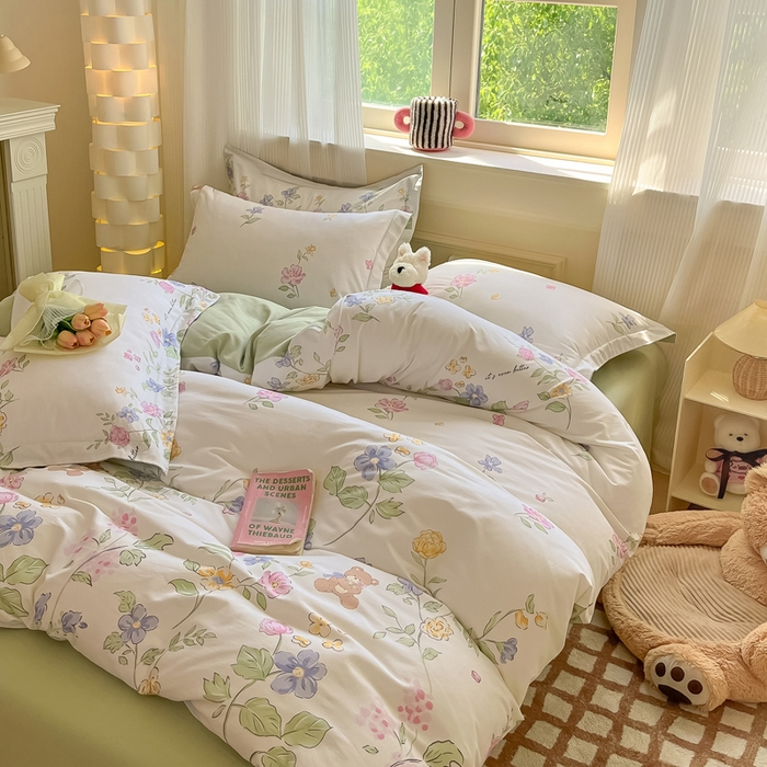 91家纺网 家纺一手货源 找家纺 （买家秀爆款不断货）A类母婴级100纯棉全棉磨毛四件套全棉纯棉全棉磨毛四件套百分百纯棉全棉磨毛四件套 甜心-花园小熊