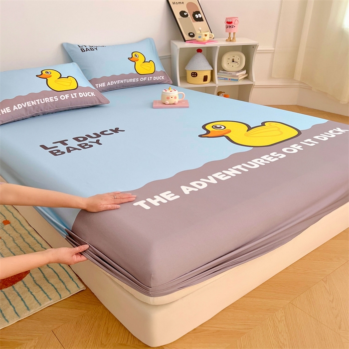 91家纺网 家纺一手货源 找家纺 梦舒羽 2025新款正版全棉床笠卡通床笠罩全包席梦思床垫保护罩 漂流鸭