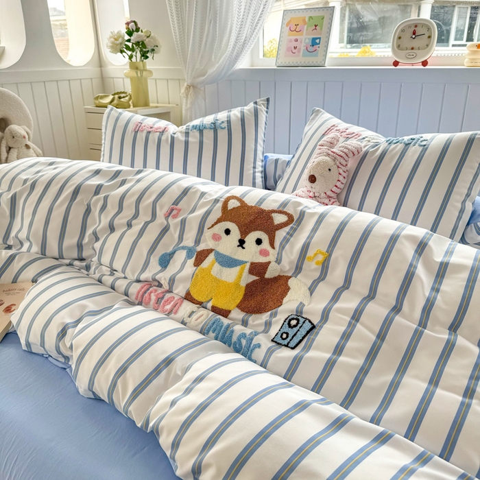 91家纺网 家纺一手货源 找家纺 上尚居 2025新款云朵棉卡通毛巾绣四件套 小狐狸