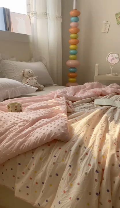 91家纺网 家纺一手货源 找家纺 米乐被业 2025新款水洗棉凉豆豆夏被 彩色波点