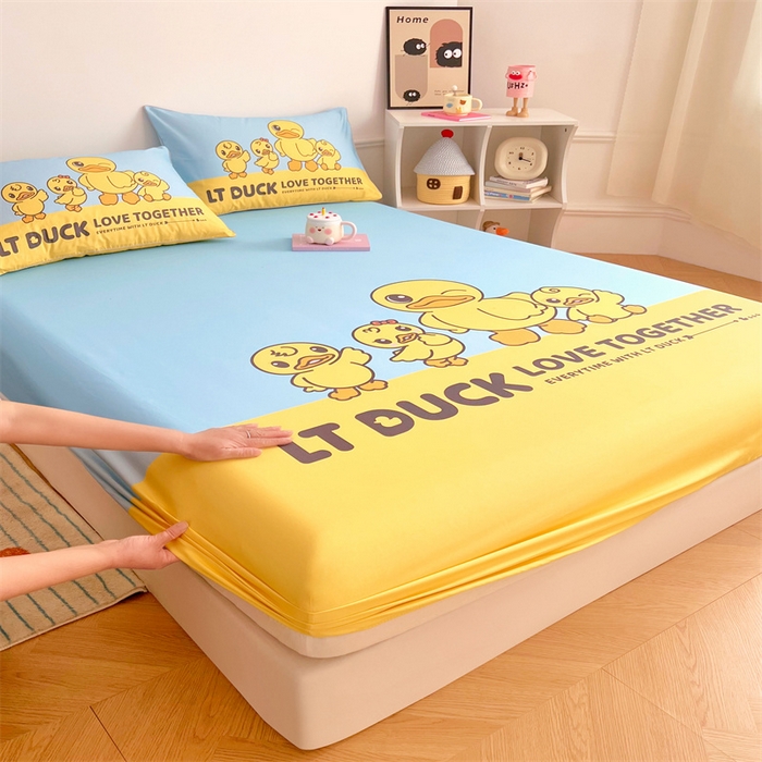 91家纺网 家纺一手货源 找家纺 梦舒羽 2025新款正版全棉床笠卡通床笠罩全包席梦思床垫保护罩 调皮鸭