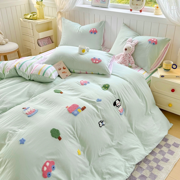 91家纺网 家纺一手货源 找家纺 上尚居 2025新款云朵棉卡通毛巾绣四件套 多彩乐园