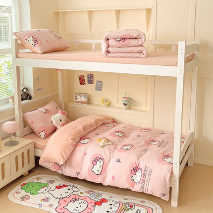 91家纺网 家纺一手货源 找家纺 （总）贝扬思家纺 2025新款水洗棉三丽鸥简约系列四件套-宿舍床