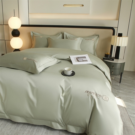 曼秀琳家纺 2025新款50s双股长绒棉刺绣款四件套（静雅系列） 静雅-海岸绿