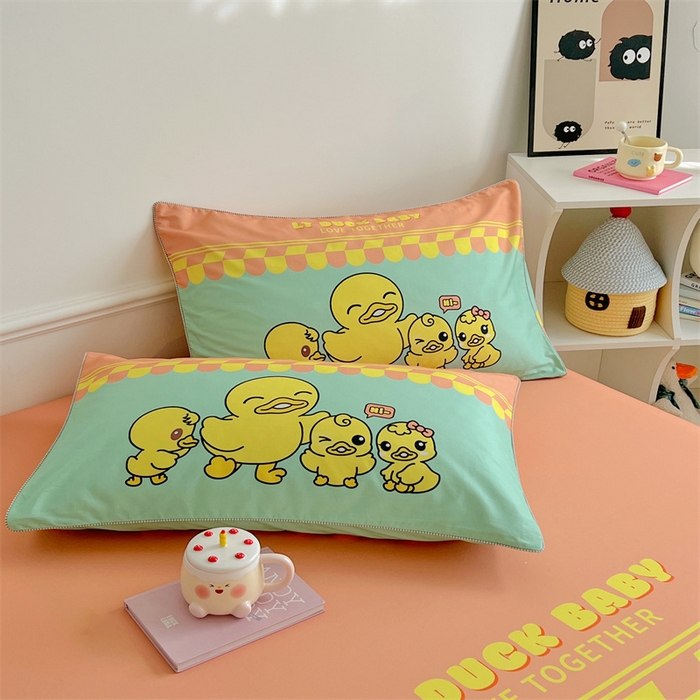 91家纺网 家纺一手货源 找家纺 梦舒羽 2025新款正版全棉床笠卡通床笠罩全包席梦思床垫保护罩 萌鸭一族-绿