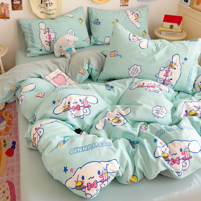 91家纺网 家纺一手货源 找家纺 贝扬思家纺 2025新款水洗棉三丽鸥简约系列四件套-大床图 汉堡玉桂狗