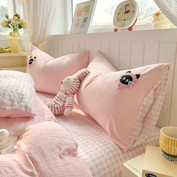 91家纺网 家纺一手货源 找家纺 上尚居 2025新款云朵棉卡通毛巾绣四件套 俏皮猫