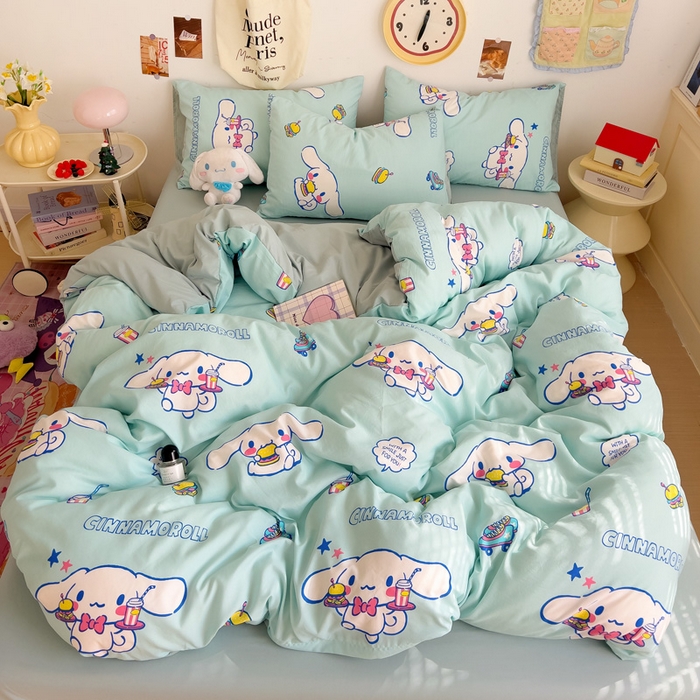 91家纺网 家纺一手货源 找家纺 贝扬思家纺 2025新款水洗棉三丽鸥简约系列四件套-大床图 汉堡玉桂狗