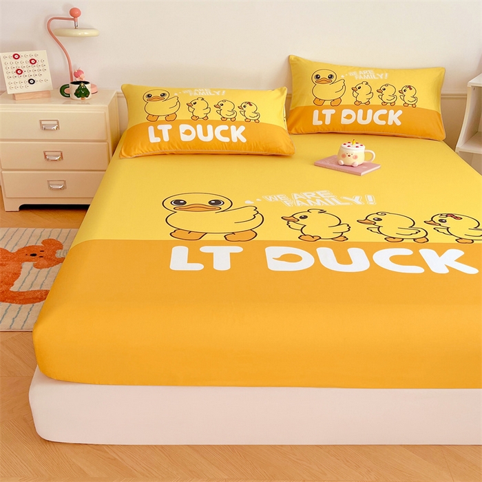 91家纺网 家纺一手货源 找家纺 梦舒羽 2025新款正版全棉床笠卡通床笠罩全包席梦思床垫保护罩 旅行鸭