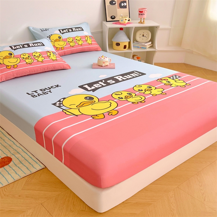 91家纺网 家纺一手货源 找家纺 梦舒羽 2025新款正版全棉床笠卡通床笠罩全包席梦思床垫保护罩 竞速鸭