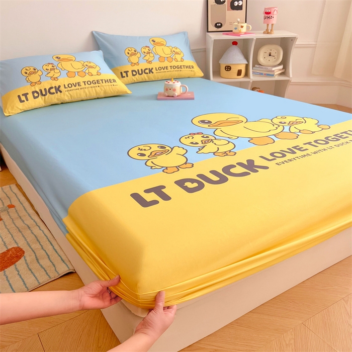 91家纺网 家纺一手货源 找家纺 梦舒羽 2025新款正版全棉床笠卡通床笠罩全包席梦思床垫保护罩 调皮鸭