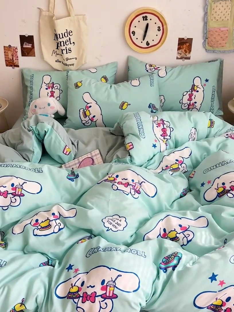 91家纺网 家纺一手货源 找家纺 贝扬思家纺 2025新款水洗棉三丽鸥简约系列四件套-大床图 汉堡玉桂狗