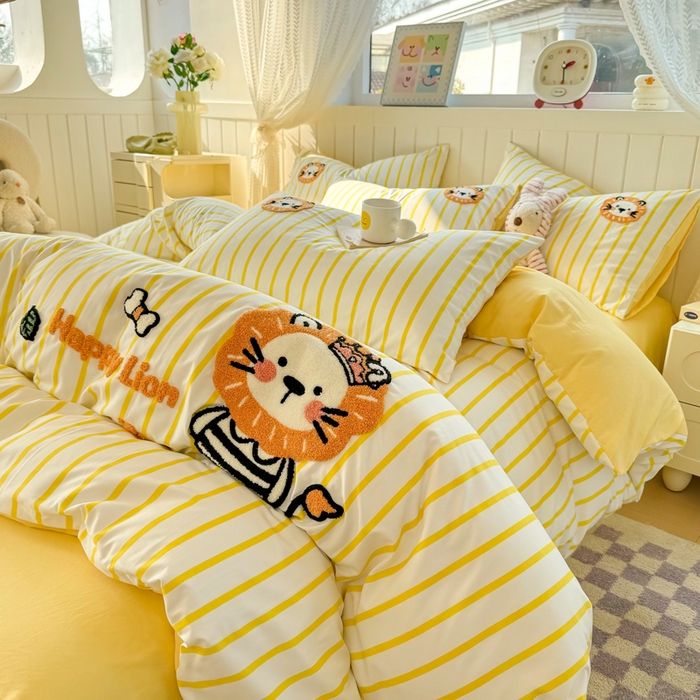 91家纺网 家纺一手货源 找家纺 上尚居 2025新款云朵棉卡通毛巾绣四件套 小狮子