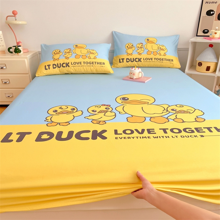 91家纺网 家纺一手货源 找家纺 梦舒羽 2025新款正版全棉床笠卡通床笠罩全包席梦思床垫保护罩 调皮鸭