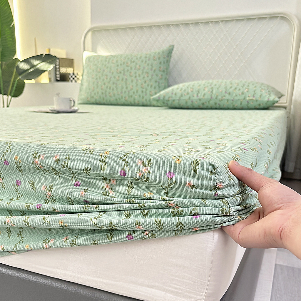 91家纺网 家纺一手货源 找家纺 伊而梦蚊帐 2025新款原棉老粗布床笠 绿满园