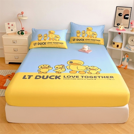 91家纺网 家纺一手货源 找家纺 圣比熊 正版授权控价55元起 全棉床笠卡通床笠罩全包席梦思床垫保护罩 调皮鸭