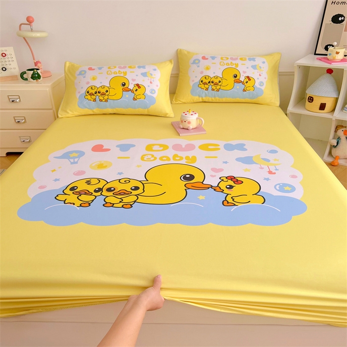 91家纺网 家纺一手货源 找家纺 梦舒羽 2025新款正版全棉床笠卡通床笠罩全包席梦思床垫保护罩 萌鸭派对