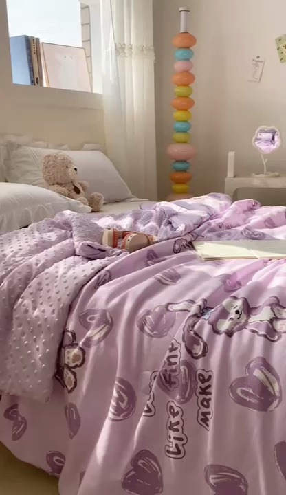 91家纺网 家纺一手货源 找家纺 米乐被业 2025新款水洗棉凉豆豆夏被 紫兔兔