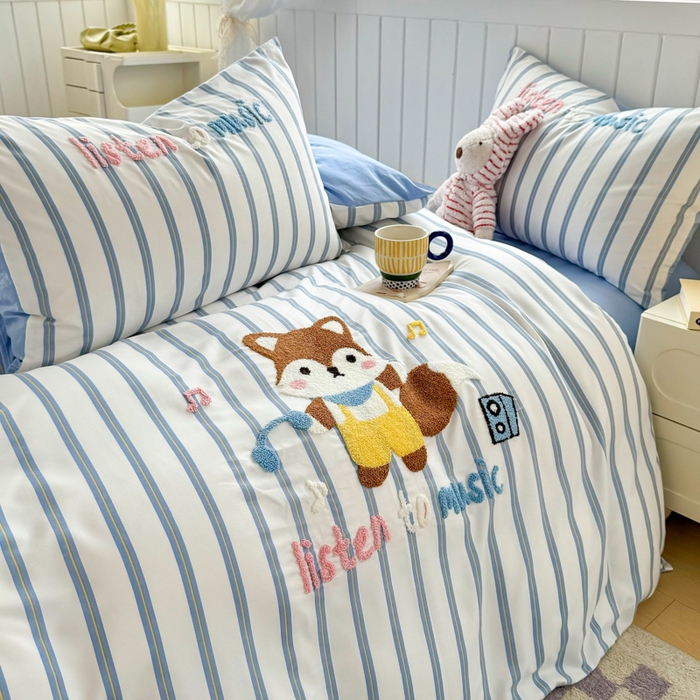 91家纺网 家纺一手货源 找家纺 上尚居 2025新款云朵棉卡通毛巾绣四件套 小狐狸