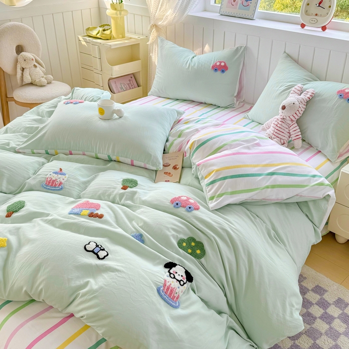 91家纺网 家纺一手货源 找家纺 上尚居 2025新款云朵棉卡通毛巾绣四件套 多彩乐园