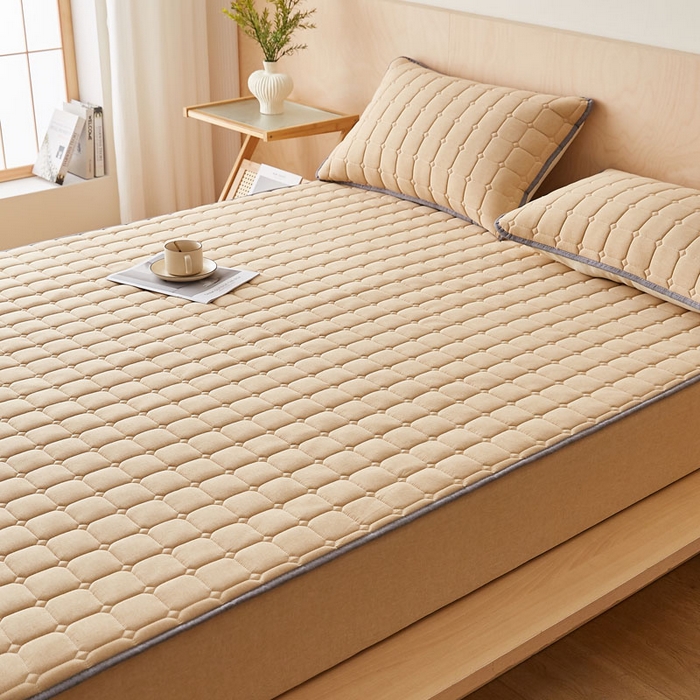 91家纺网 家纺一手货源 找家纺 暖季家纺 2025新款水洗棉夹棉床笠无印风棉花款 棉花床笠卡其