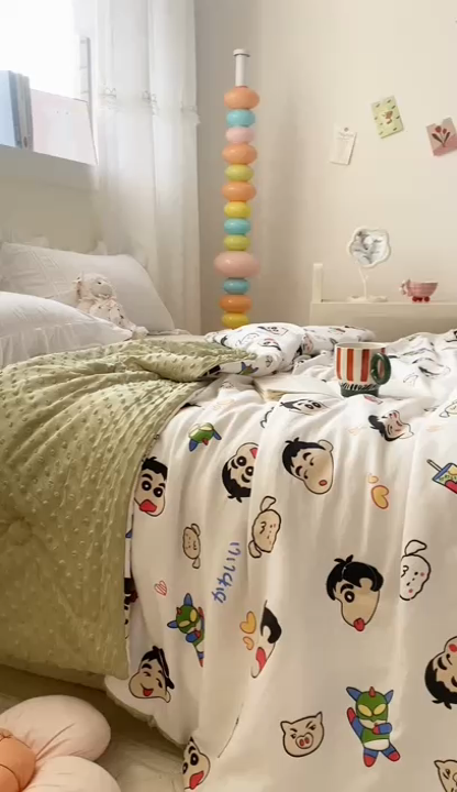 91家纺网 家纺一手货源 找家纺 米乐被业 2025新款水洗棉凉豆豆夏被 趣味小新