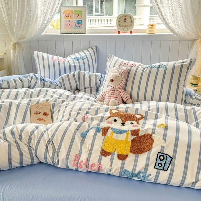 91家纺网 家纺一手货源 找家纺 上尚居 2025新款云朵棉卡通毛巾绣四件套 小狐狸