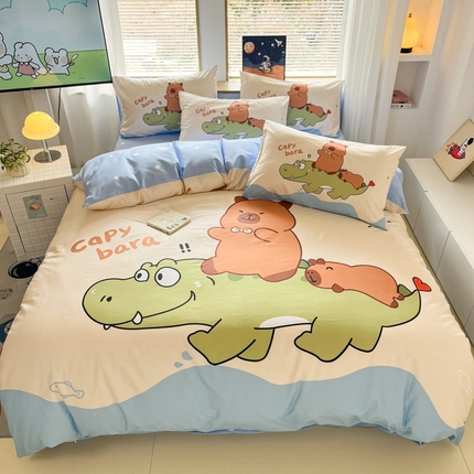 孩子王 2025新款亲肤活性大版纯棉专版太空人卡通学生儿童宿舍四件套系列 卡皮童年