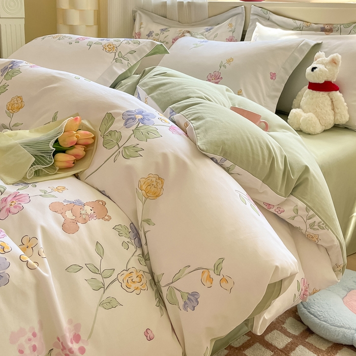 91家纺网 家纺一手货源 找家纺 （买家秀爆款不断货）A类母婴级100纯棉全棉磨毛四件套全棉纯棉全棉磨毛四件套百分百纯棉全棉磨毛四件套 甜心-花园小熊