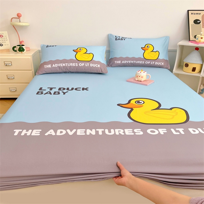 91家纺网 家纺一手货源 找家纺 梦舒羽 2025新款正版全棉床笠卡通床笠罩全包席梦思床垫保护罩 漂流鸭