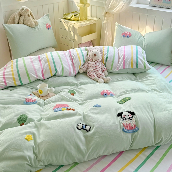 91家纺网 家纺一手货源 找家纺 上尚居 2025新款云朵棉卡通毛巾绣四件套 多彩乐园