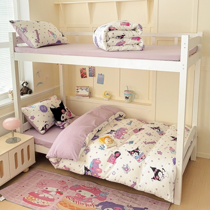 91家纺网 家纺一手货源 找家纺 （总）贝扬思家纺 2025新款水洗棉三丽鸥简约系列四件套-宿舍床