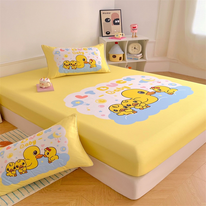 91家纺网 家纺一手货源 找家纺 梦舒羽 2025新款正版全棉床笠卡通床笠罩全包席梦思床垫保护罩 萌鸭派对