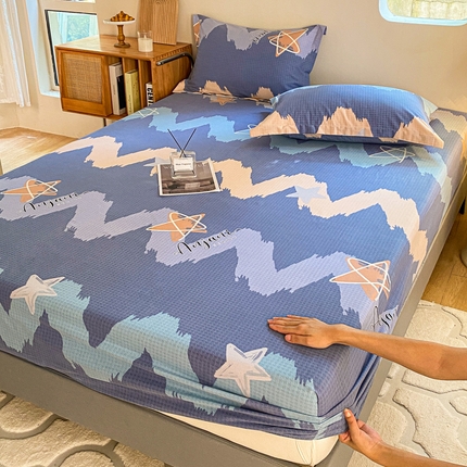 91家纺网 家纺一手货源 找家纺 （优质买家秀热卖款不断货）A类母婴级纯棉全棉磨毛床单纯棉全棉磨毛床笠全棉纯棉磨毛床单全棉纯棉磨毛床笠 波纹蓝